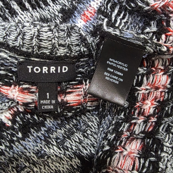 Torrid Open Front Knit Cardigan Sweater Gray Fair Isle Longline Size 1X - Picture 3 of 3